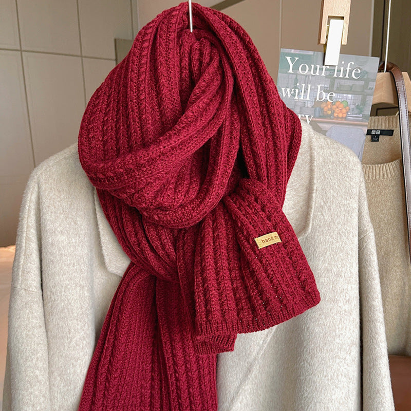 White Harajuku Style Coarse Yarn Knitted Scarf For Women Winter Korean Style All-matching Warm Japanese Style Students Thickened