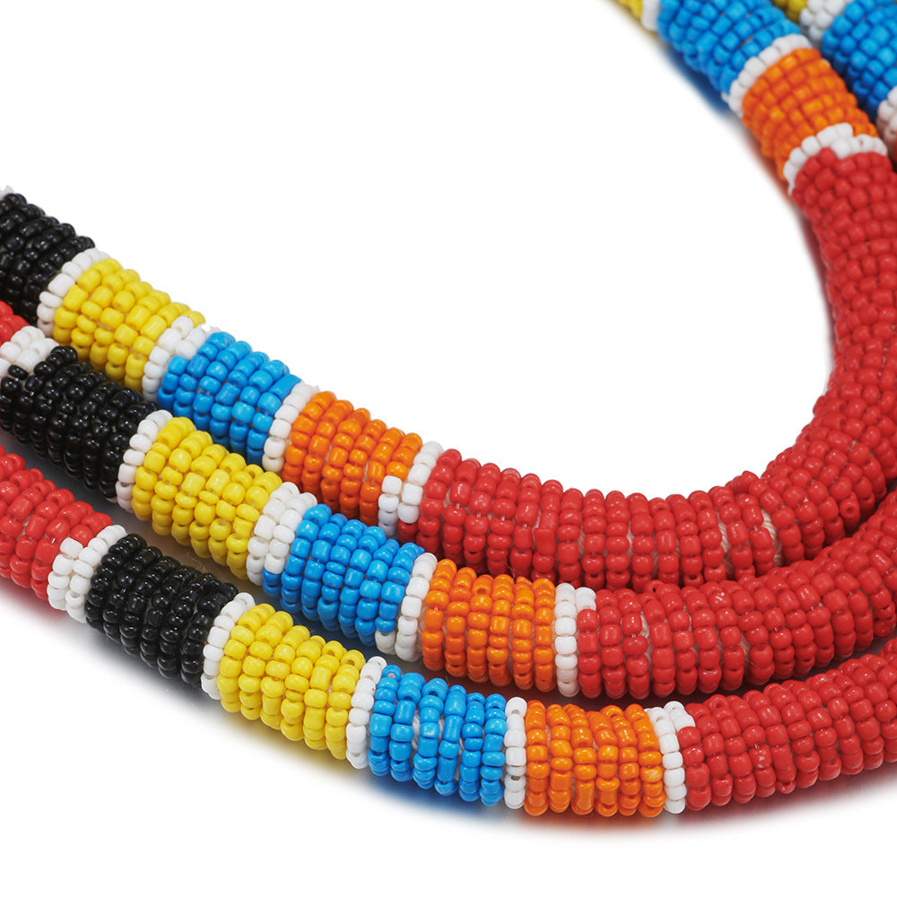African Pattern Colorful Rice Bead Necklace