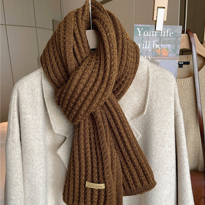 White Harajuku Style Coarse Yarn Knitted Scarf For Women Winter Korean Style All-matching Warm Japanese Style Students Thickened